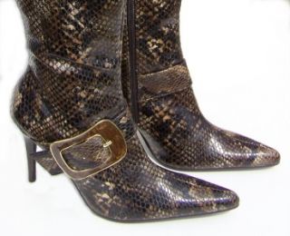 Womens Boot Snakeskin Faux Size 6 M Stilleto Heel Shoe New Knee High