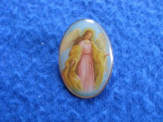 Virgin Mary Angel Gold Tone Pin Brooch