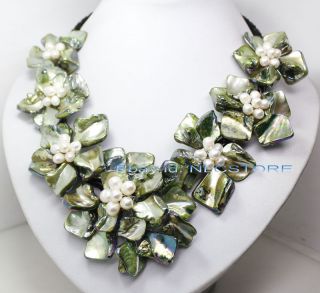  Green Mother of Pearl Shell Flower Pendant Necklace 18 Jewelry