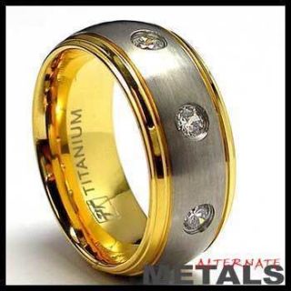 Gold Plated Titanium Wedding Rings Band w CZ 6 to 12