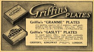 1918 Ad Griffins Gramme Gaslyt Plate Film Camera Photography Kingsway
