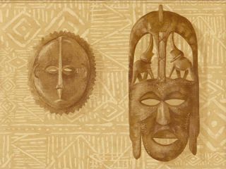 African Masks Golden Brown Sale$8 Wallpaper Border 428