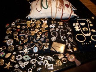 High End Estate Lot of 140 Pcs Costume Jewelry Signed Sterling