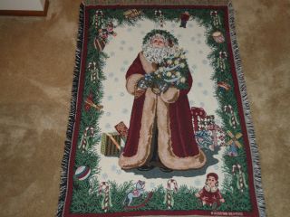Goodwin Weavers 100% cotton Christmas Throw Blanket Wall Hanger Santa