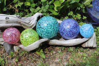  of 5 Mulicolored Hand Blown Glass Floats Gazing Garden Balls