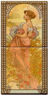 Alphonse Mucha Ceramic Art Girl Grainfield 2 Tile Set