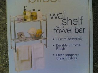  Bathroom Metal Frame Tempered Glass Wall Shelf with Towel Bar