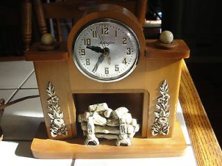 Arlington electric clock, United Clock Corp, old, fireplace glow lamp