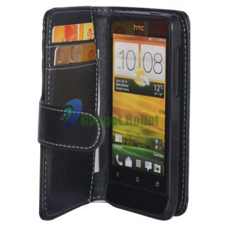 BLACK LEATHER WALLET BOOK CARD POUCH STYLE HARD COVER CASE FOR HTC ONE