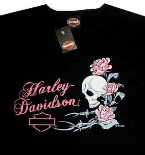 Harley Davidson Ladies T Shirt Skull Roses New Size LRG