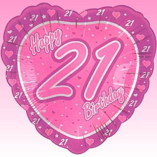 18 Happy 21st Birthday Pink Heart Shaped Foil Balloon