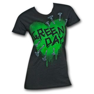 Green Day Heart Nails Black Ladies Graphic Tee Shirt