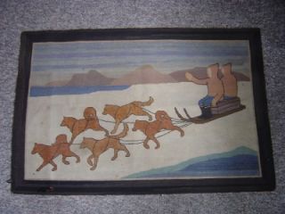 1930s Grenfell Folk Art Hooked Rug Dog Sled