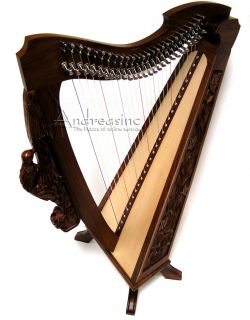 New 26 String Beautifully Engraved 35 Tall Woodlands Harp w Free Play