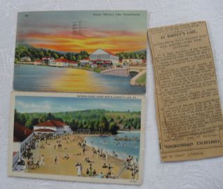 LOT 2 VINTAGE HARVEYS LAKE PA POSTCARDS AND NEWSPAPER CLIPPING FROM