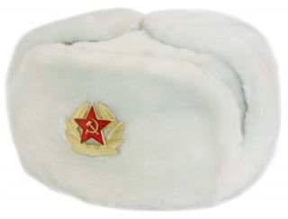 Russian ushanka winter hat. White Faux fur. Trapper Bomber Ear Flap