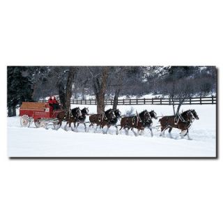  Clydesdales in Snow Covered Field with Fence 14 Canvas Art