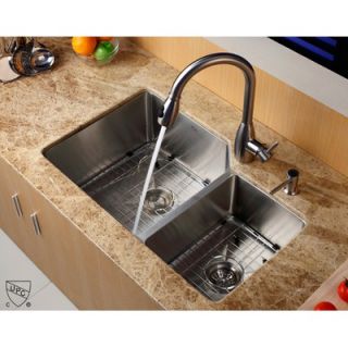 Kraus Undermount 32 Double Bowl 70/30 Kitchen Sink with Faucet and