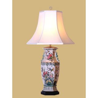 Oriental Furniture 32 Birds and Flowers Vase Lamp in White