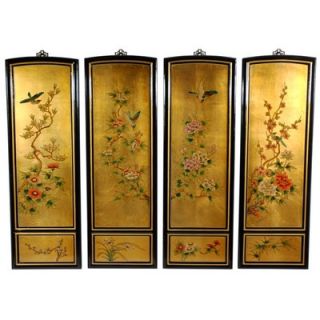 Oriental Furniture Golden Birds and Flowers Wall Plaques in Clear