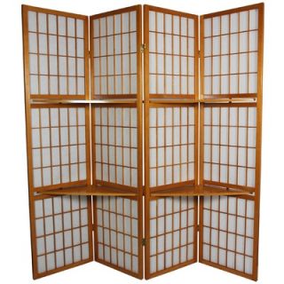 Oriental Furniture 65 Window Pane Room Divider with Shelf in Honey