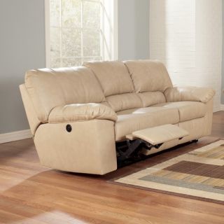 Smith Bonded Leather Reclining Sofa and Loveseat Set in Natural