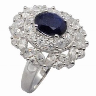 DeBuman Sterling Silver Oval Cut Sapphire and Cubic Zirconia Ring