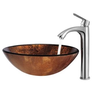 Vigo Russet Glass Vessel Sink with Faucet in Chrome