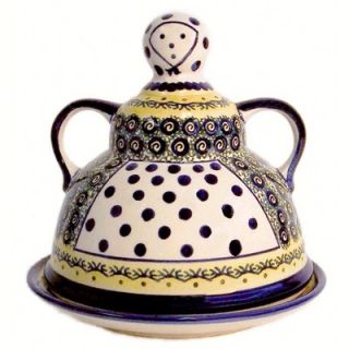 Polish Pottery Cheese Lady Covered Cheese Dish   Pattern DU1
