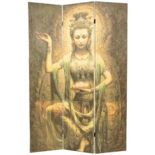 Oriental Furniture Tall Kwan Yin with Lotus Bamboo Room Divider