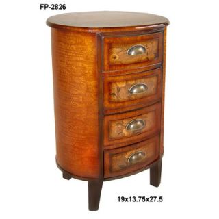 Cheungs Rattan Oval Wooden Cabinet with Four Drawers and Flower Print
