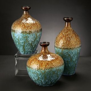Howard Elliott Vases in Drizzled Copper/Sea Green Glaze (Set of 3