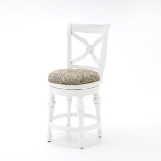 Livingston Stool in Bright White with Blue Brown Fabric