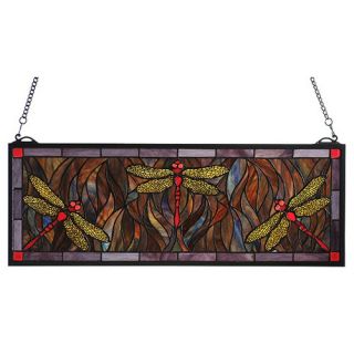 Floral Insects Tiffany Dragonfly Trio Stained Glass Window