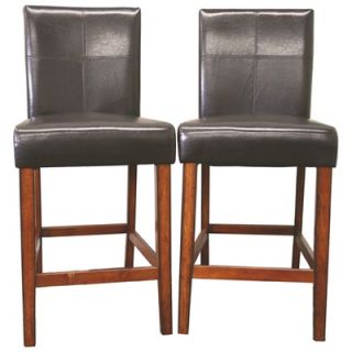 Wholesale Interiors Glosette Leather Barstool in Brown (Set of 2