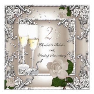  - 159710791_25th-anniversary-wedding-cream-rose-silver-invitation