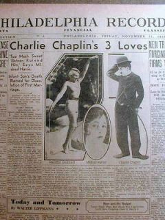  newspaper Silent Movie Star CHARLIE CHAPIN and his 3 wives   w pics