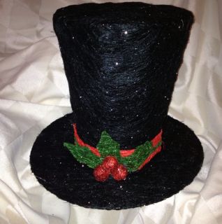  Lit Christmas Black Frosty Top Hat Holly Berry Centerpiece Tree Topper