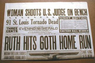 1927 Newspaper w Headline Babe Ruth New Home Run Record