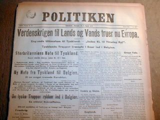 1914 Copenhagen Denmark Headline Newspapers WW I Begins Germany