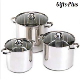 Heavy Duty Stainless Steel Cookware Stock Pot 3 Piece Set with Glass
