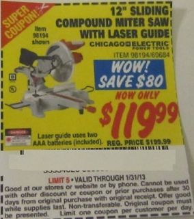 Harbor Freight Tools Coupon 12 Sliding Compound Miter Saw Laser Guide