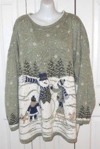Willow Ridge Soft Green Snowman Children Sweater 3X