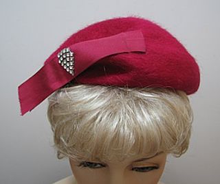 Vintage Ladies Hat Magenta Raspberry Henry Pollak 1401