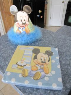  Mickey Mouse 1st Birthday Banner, Centerpiece, Party Hat, and Napkins