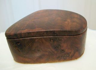 California Walnut Burl Lidded Box Wood Signed Edder Studio Leather 3