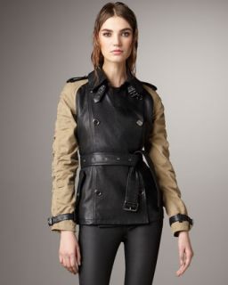Burberry Brit Canvas Sleeve Leather Trenchcoat   