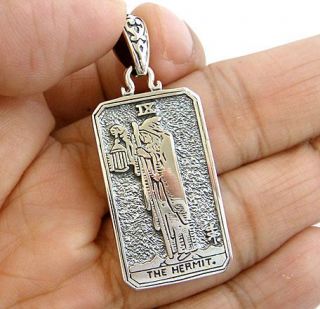 The Hermit Tarot Card Dog Tag Sterling Silver Pendant