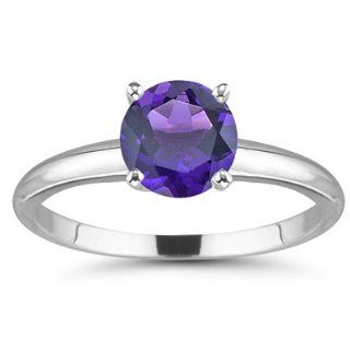 18 Cts Amethyst Solitaire Ring in 18K White Gold 3.0 Jewelry