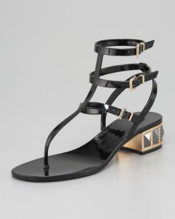 Valentino Studded Low Heel Jelly Thong Sandal   Neiman Marcus